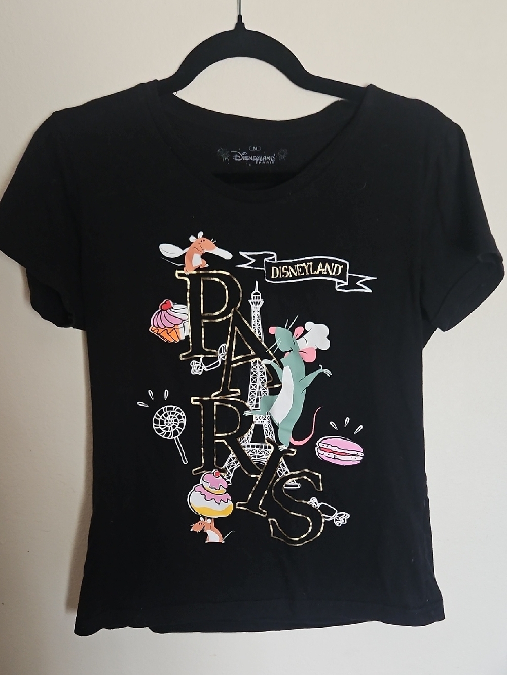 Disney Paris Black Short Sleeve Ratatouille Graphic Tee with Pastel Accents